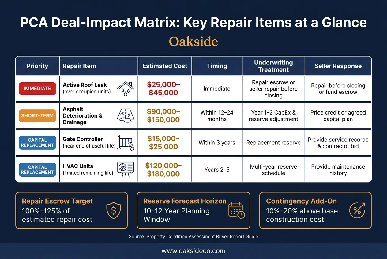 PCA Repair Table: Cost Ranges, Timing & Deal Actions