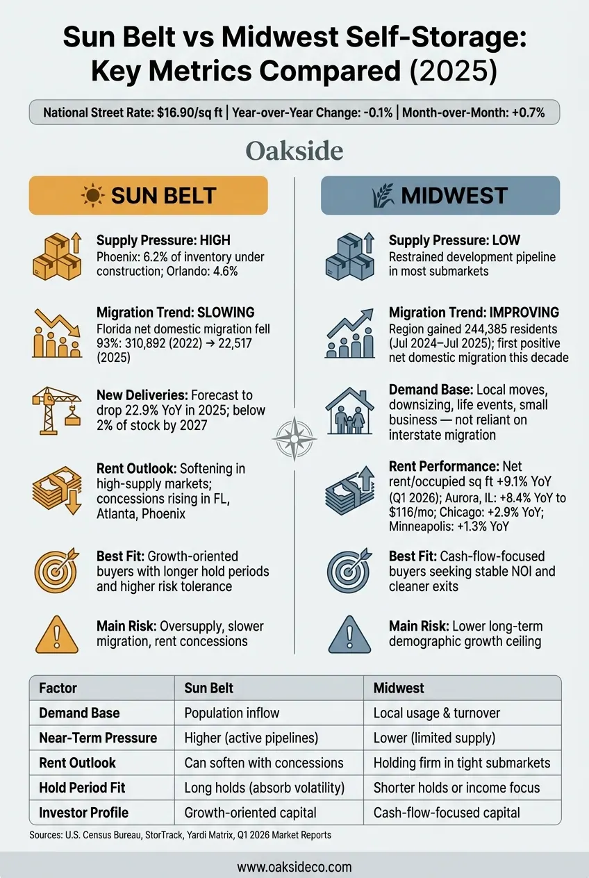 Sun Belt vs Midwest Self-Storage: Key Metrics Compared (2025)